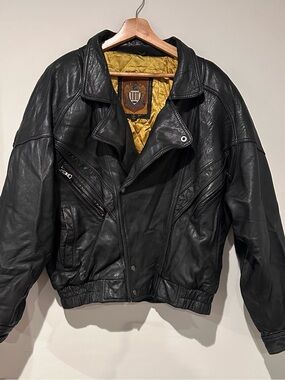 Vintage I.O.U Genuine Leather Moto Bomber Jacket Black Oversized Korea Men L XL